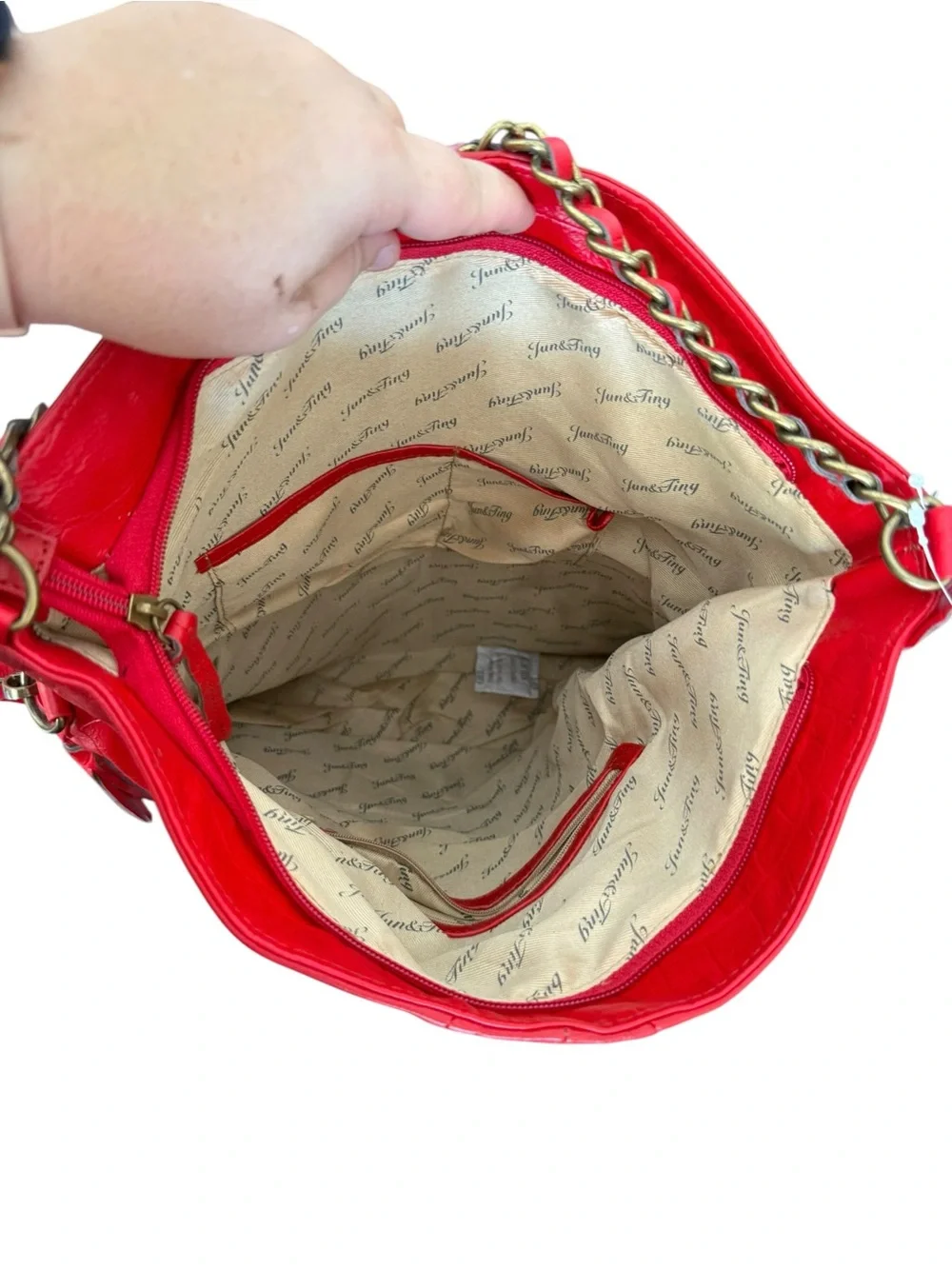 Red Studded Hobo Shoulder Bag